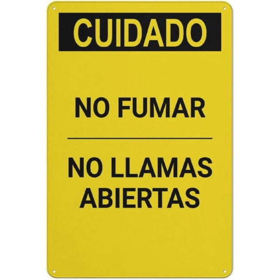 Caution No Smoking No Open Flames Spanish Retro Aluminum Sign 8"x12" - Vintage Style Metal Tin Sign, Funny Pool Wall Decor Art, Bilingual Smoking Flame Sign