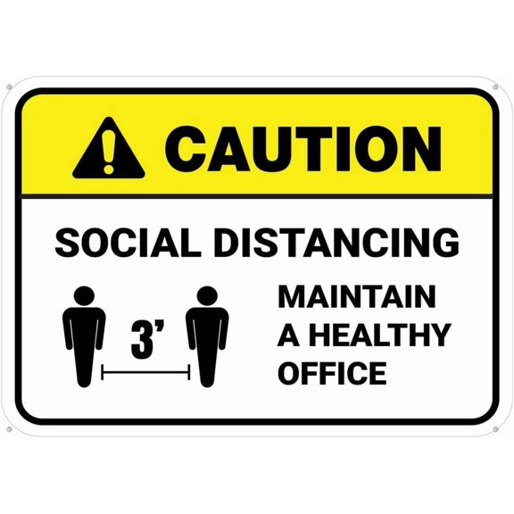 Caution Social Distancing Maintain A Healthy Office 3Ft Rectangular Floor Sign 8X12 Inch Rust Free Aluminum,Uv Ink Printing,Indoor Or Outdoor Use