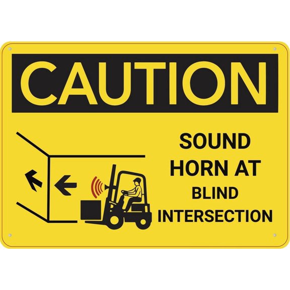 Caution Sound Horn At Blind Intersection Sign Warning Tin Sign Home Kitchen Farm Garden Garage Wall Decor 12X8Inch