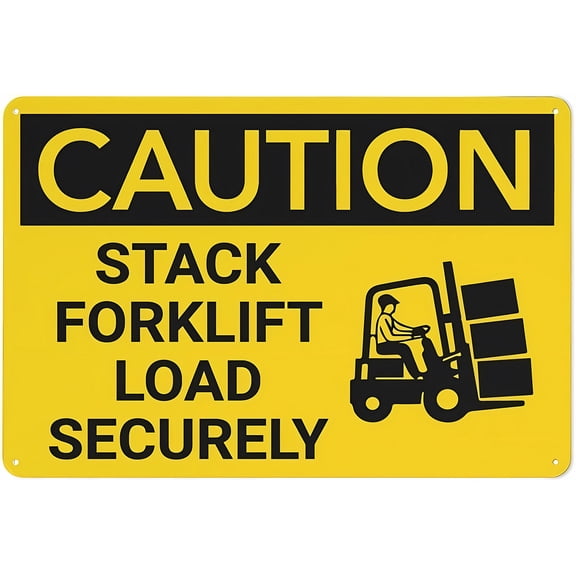 Caution Stack Forklift Load Securely Sign, 8"x12" Rust-Free Aluminum Sign, Indoor Outdoor Fence Yard Safety Sign