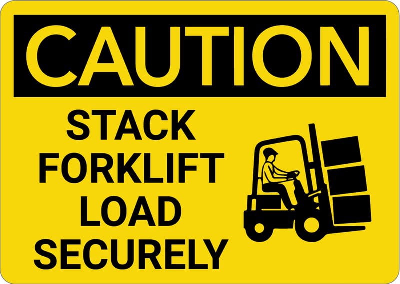 Caution Stack Forklift Load Securely With Graphic Rust Free Aluminum 12 ...