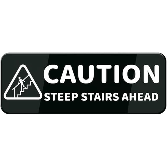 Caution Steep Stairs Ahead Sign 10"X3" Black White Acrylic - Self Stick Door Sign Wall Decal For Offices Businesses House Home