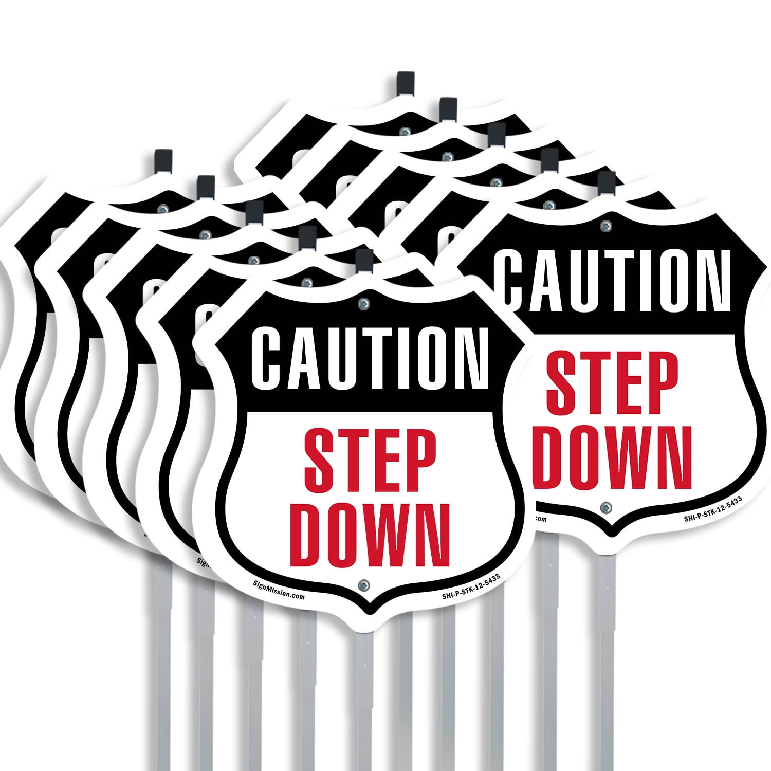 Step Out Sign Caution Step Down (10 Pack) 12 inch X 12 inch Shield Shaped Rust-Free ...