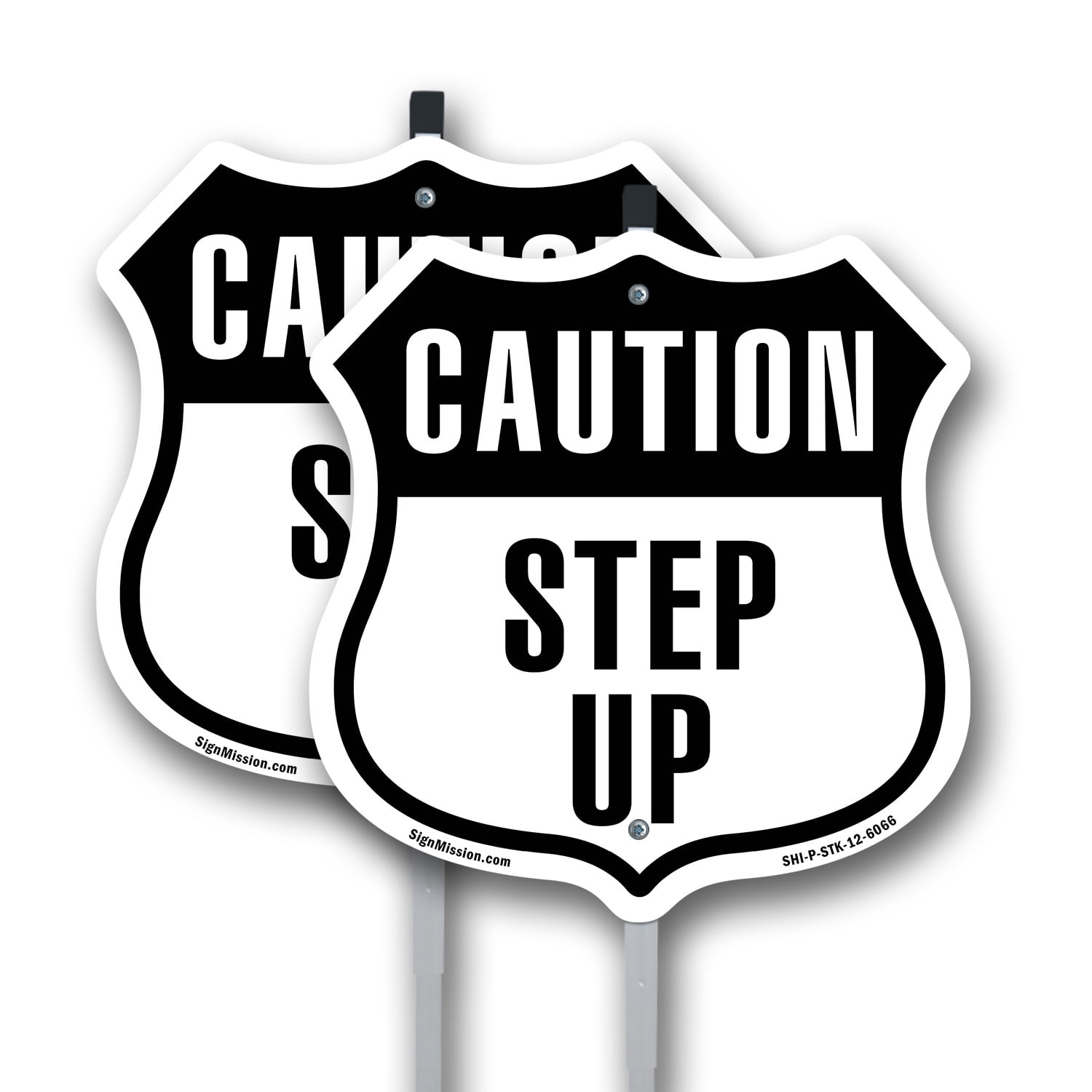 Caution Step Up (2 Pack) 12 inch X 12 inch Shield Shaped Rust-Free ...