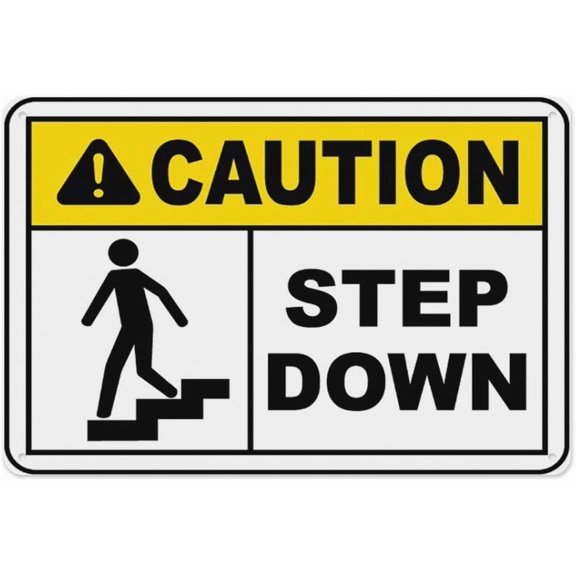 Caution Step Down Sign 8"x12" - Aluminum Tin Warning for Home Outdoor Garden, Durable Safety Decor for Deck