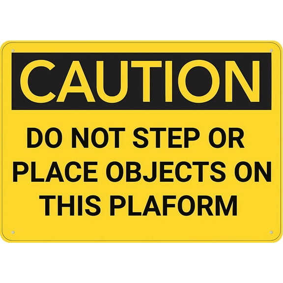 Caution Do Not Step Or Place Objects On This Platform Aluminum Sign 12 x 8 Inches - UV Ink Printed, Durable for House, Business, Indoor Outdoor Factory, Warehouse, Platform