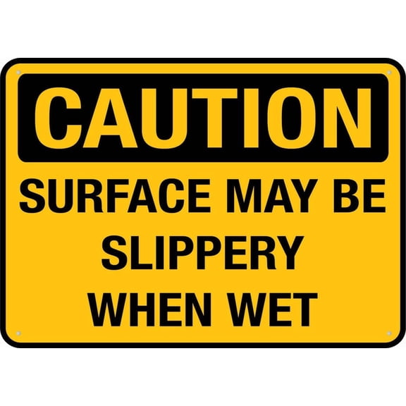 Caution Surface May Be Slippery When Wet Sign 12X8 Inches Metal Aluminum Signs, Weather Resistant, Weatherproof, Indoor Or Outdoor