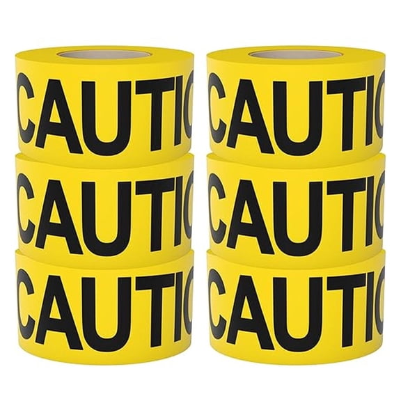 Caution Tape 6 Pack 3 inch x 1000 feet, Bright Yellow w/Bold Black Text, 3" Wide for Readability Strongest & Thickest Tape for Danger/Hazardous Areas