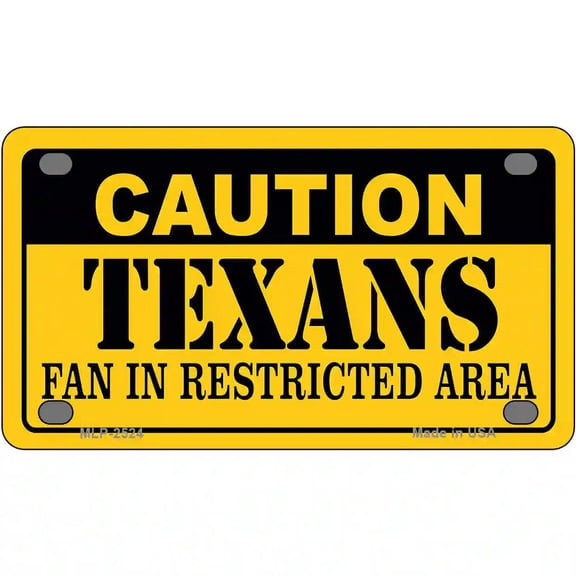 Caution Texans Metal Novelty License Plate 4" x 2.2" Mini