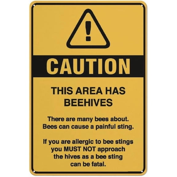 Caution This Area Has Beehives Sign 12 X 8 Inch Metal Sign, Rustproof Aluminum