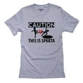 thumbnail image 1 of Caution This Is Sparta Stick Figure Fight Men's Grey T-Shirt, 1 of 2