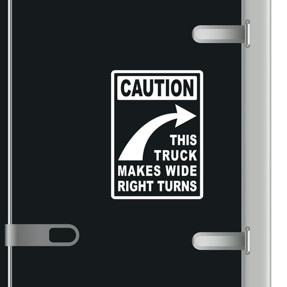 Caution This Truck Makes Wide Turns Vinyl Decal Sticker Many Colors & Sizes Wide Turn Sign Truck Safety Markings for Dry Van and Reefer Trailers Truck Decals & Markings (10" x 14", White)