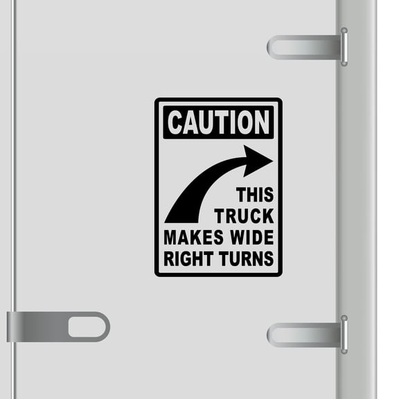 Caution This Truck Makes Wide Turns Vinyl Decal Sticker Many Colors & Sizes Wide Turn Sign Truck Safety Markings for Dry Van and Reefer Trailers Truck Decals & Markings (12" x 18", Black)