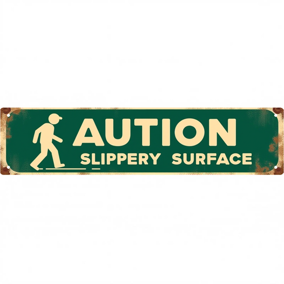 Caution Tin Sign 16x4 Inch Slippery Surface Design - Ideal for Patio, Poolside, Outdoor Safety Decor