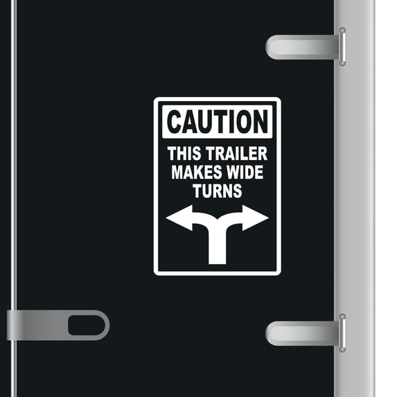 Caution This Trailer Makes Wide Turns Vinyl Decal Sticker - Many Colors & Sizes - Wide Turn Sign Truck Safety Markings for Dry Van and Reefer Trailers - Truck Decals & Markings (7" x 11", White)