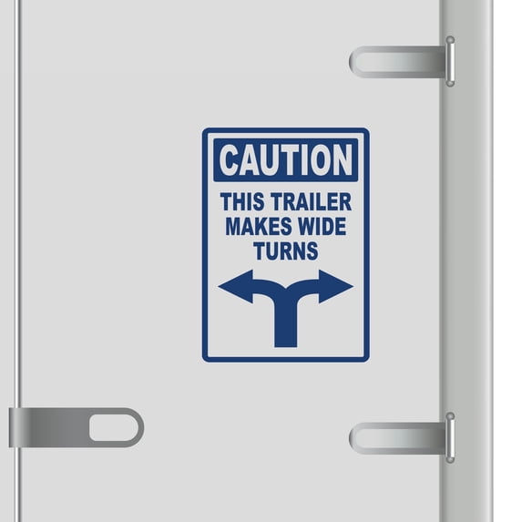 Caution This Trailer Makes Wide Turns Vinyl Decal Sticker - Many Colors & Sizes - Wide Turn Sign Truck Safety Markings for Dry Van and Reefer Trailers - Truck Decals & Markings (7" x 11", Blue)