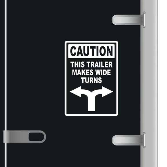 Caution This Trailer Makes Wide Turns Vinyl Decal Sticker - Many Colors & Sizes - Wide Turn Sign Truck Safety Markings for Dry Van and Reefer Trailers - Truck Decals & Markings (10" x 14", White)