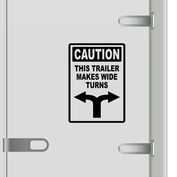 Caution This Trailer Makes Wide Turns Vinyl Decal Sticker - Many Colors & Sizes - Wide Turn Sign Truck Safety Markings for Dry Van and Reefer Trailers - Truck Decals & Markings (10" x 14", Black)