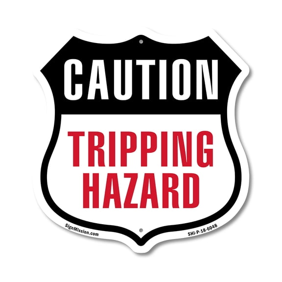Caution Tripping Hazard 12 inch X 12 inch Shield-Shaped Rust-Free Aluminum Metal Sign Weather Resistant Made in the USA