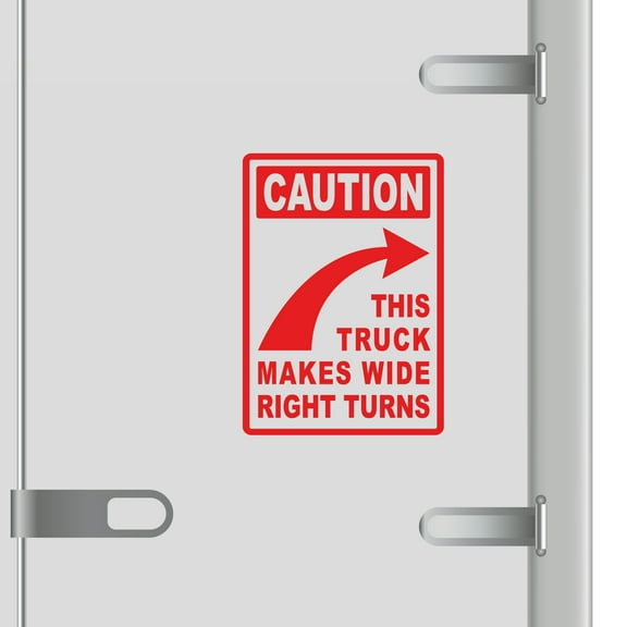 Caution This Truck Makes Wide Turns Vinyl Decal Sticker Many Colors & Sizes Wide Turn Sign Truck Safety Markings for Dry Van and Reefer Trailers Truck Decals & Markings (12" x 18", Red)