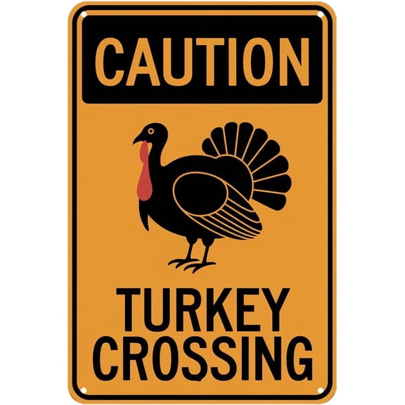 Caution Turkey Crossing tin sign Vintage Thanksgiving Metal Sign Suitable for outdoor farm decoration, home kitchen, bar decor 8 x 12, easy to hang