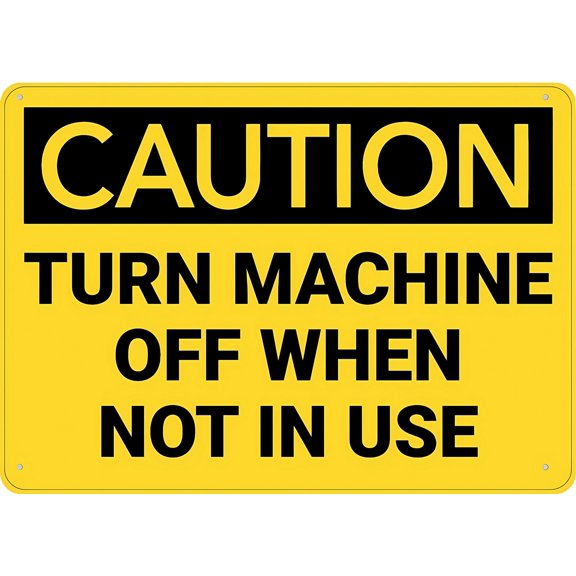 Caution Turn Machine Off When Not in Use Metal Sign 12 x 8 Inches - Rust-Free Aluminum, UV Ink Printing, Durable Weatherproof Outdoor Use for Home