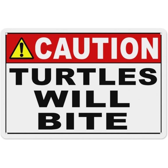Caution Turtles Will Bite Sign 8"x12", Aluminum Tin Warning Signs for Home Outdoor Garden, Weatherproof Safety Sign for Reptile Area