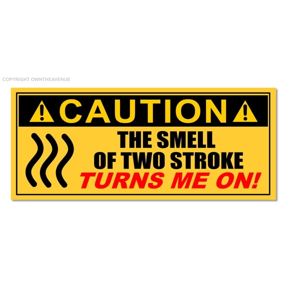Caution Two Stroke Funny Joke Motorcycle Warning Bopper Chopper Sticker Decal 5"