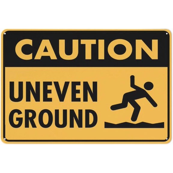 Caution Uneven Ground Sign 8"x12" Inch Metal Sign, Rustproof Aluminum, Multicolor