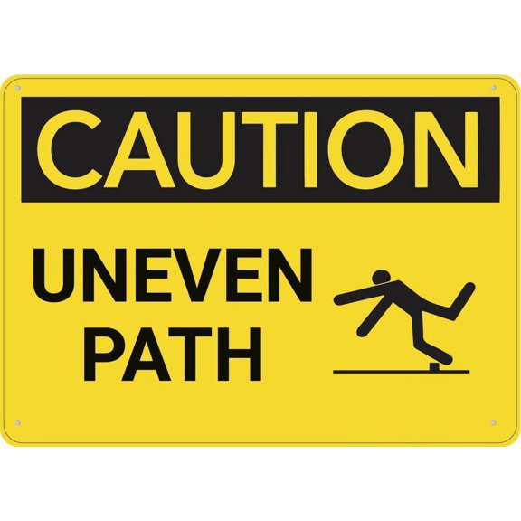 Caution Uneven Path Sign Outdoor, Uv Printed Rust Free Aluminum 12 X 8 In,Yard Sign For Home, Business, Driveway Alert