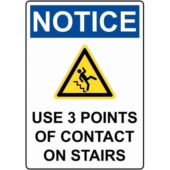 Caution Use 3 Points of Contact on Stairs Sign – 8x12 Inch Reflective Aluminum,UV Protected & Weatherproof,Safety Warning Sign for Indoor or Outdoor Areas