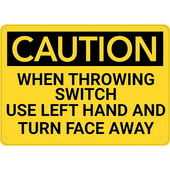 Caution Use Left Hand Turn Face Away Throwing Switch Aluminum Sign 12 x 8 Inches - UV Ink Printed, Durable for House, Business, Indoor Outdoor Industrial Use