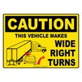 thumbnail image 1 of Caution This Vehicle Makes Wide Right Turns Sign Vinyl Sticker Trailer Label Truck Decal Safety Markings for Dry Van and Reefer Trailers Truck Markings Self Adhesive Rear Bumper Sticker (14" x 10"), 1 of 3