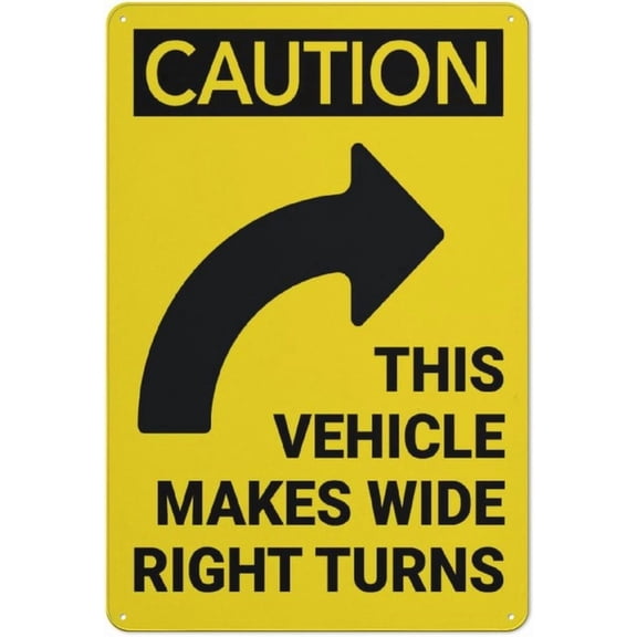 Caution Vehicle Makes Wide Turns Arrow Right Retro Aluminum Sign 8"x12" - Vintage Style Metal Tin Sign, Funny Pool Wall Decor Art, Wide Turn Arrow Sign