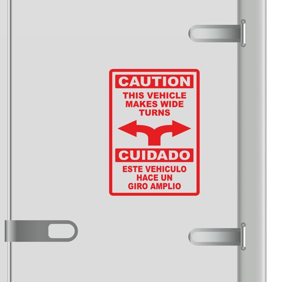 Caution This Vehicle Makes Wide Turns Vinyl Decal Sticker - Many Colors & Sizes - Wide Turn Sign Truck Safety Markings for Dry Van and Reefer Trailers Truck Decals & Markings (12" x 18", Red)