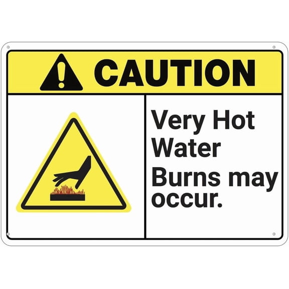 Caution Very Hot Water Burns May Occur Sign Outdoor, Uv Printed Rust Free Aluminum 12 X 8 In,Yard Sign For Home, Business, Driveway Alert