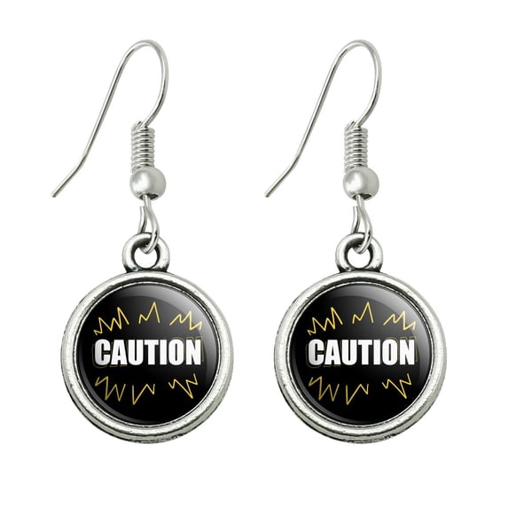 Caution Warning Novelty Dangling Drop Charm Earrings
