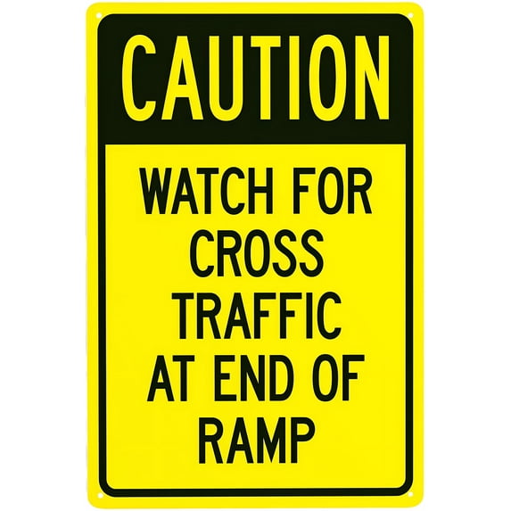Caution Watch For Cross Traffic At The End Of Ramp Warning Sign - 8"x12 ...