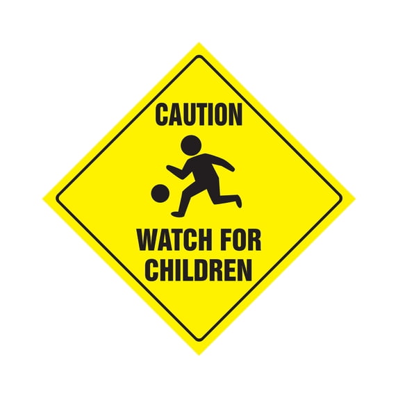 Caution Watch For Children Crossing Decal Zone Xing | Indoor/Outdoor | 12" slow playing at play safety
