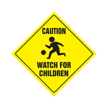 Caution Watch For Children Crossing Decal Zone Xing | Indoor/Outdoor | 4" slow playing at play safety