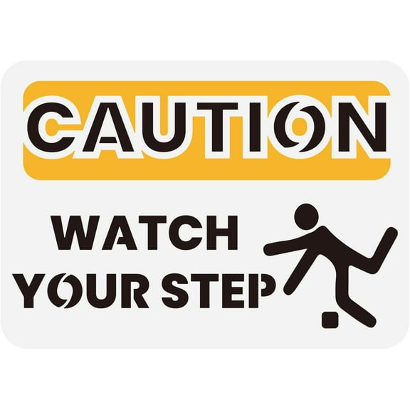 Caution Watch Your Step Sign Stencil 8.3x11.7inch Mind Your Step Pattern Drawing Template DIY Craft Decoration Sign Stencil for DIY Painting on Wood Wall Fabric Furniture