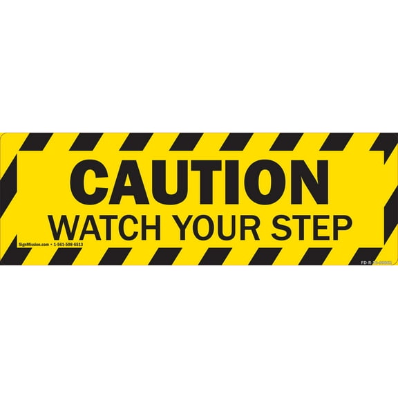 Caution - Watch Your Step Non-Slip Floor Marker | 6 Pack of 6" X 18" Vinyl Decal | Protect Your Business, Work Place & Customers |  Made in The USA