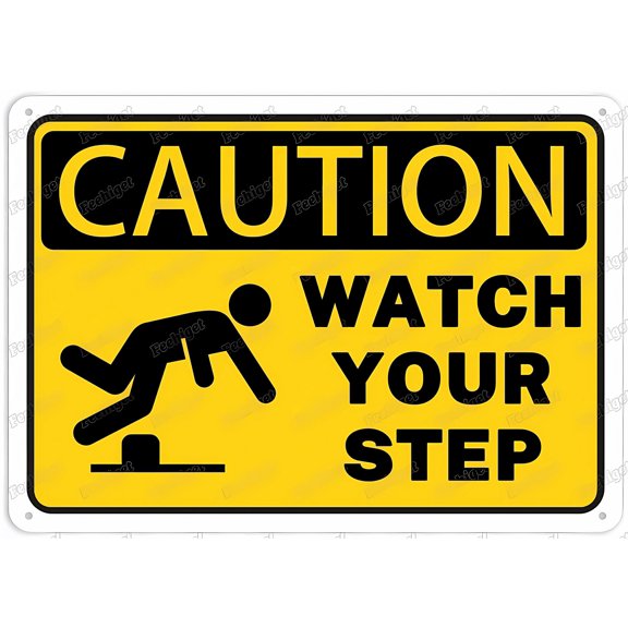 Caution Watch Your Step Retro Sign - 12×8 Inches, Vintage Wall Plaque, Home Bar Pub Kitchen Restaurant Decor