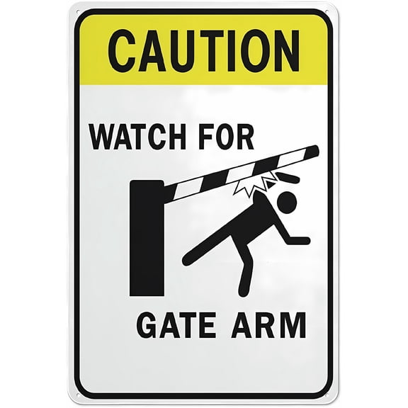Caution Watch for Gate Arm Sign 12 x 8 Inches - Rust-Free Aluminum, Easy to Read, Sturdy Keep Out Sign, Outdoor Home, Farm, Yard Use