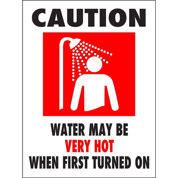 Caution Water May Be Very Hot When First Turned On Metal Sign Caution Danger Safety Security Warning Notice Signs Size: 12 x 16 inch