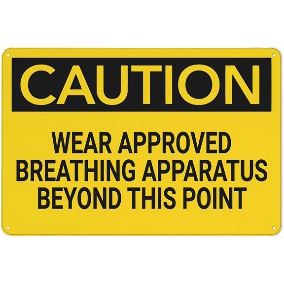 Caution Wear Approved Breathing Apparatus Sign - 12×8 Inches, Warning Tin Sign, Home Kitchen Farm Garden Garage Wall Decor