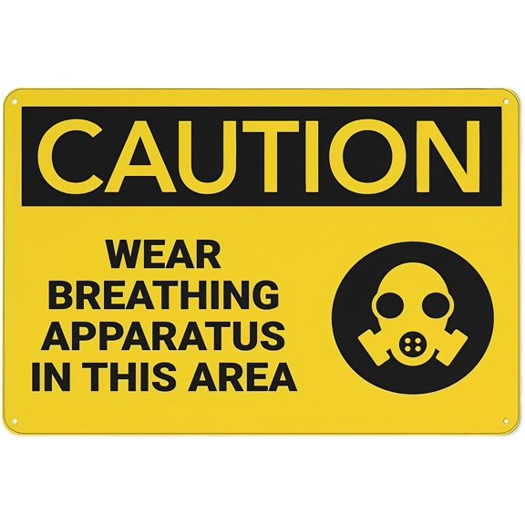 Caution Wear Breathing Apparatus with Graphic Sign, 8"x12" Aluminum UV Ink Printed Sign, House Business Respirator Sign