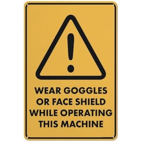 Caution Wear Goggles Or Face Shield While Operating This Machine Sign 12X8 Inch Tin Sign Great For Garden And Yard Wall Decor