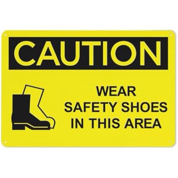 Caution Wear Safety Shoes In This Area Sign Warning Tin Sign Home Kitchen Farm Garden Garage Wall Decor 12X8Inch