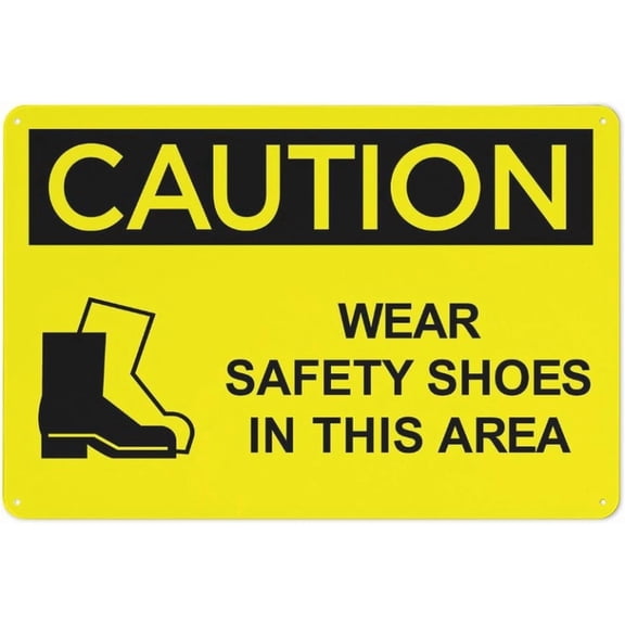 Caution Wear Safety Shoes In This Area Sign Warning Tin Sign Home Kitchen Farm Garden Garage Wall Decor 8"x12"Inch